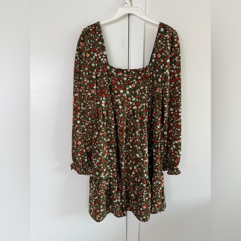 Green Floral Long Sleeve Dress
